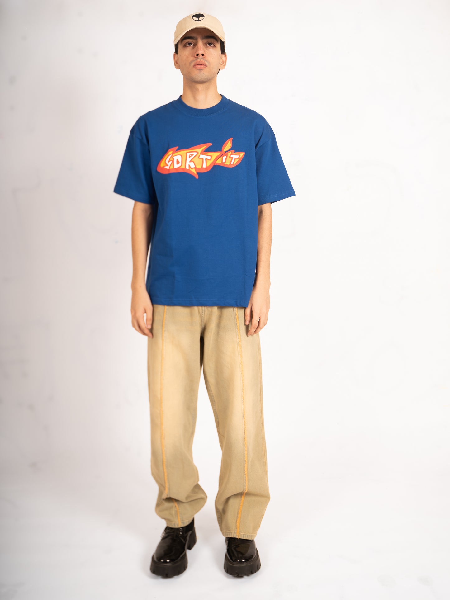 Sort It Flame T-Shirt | Blue - Oversized