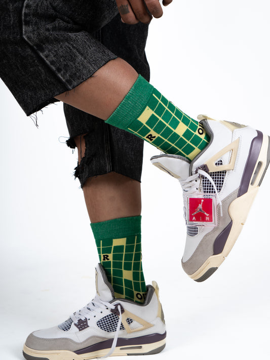 sort club check socks | green&yellow