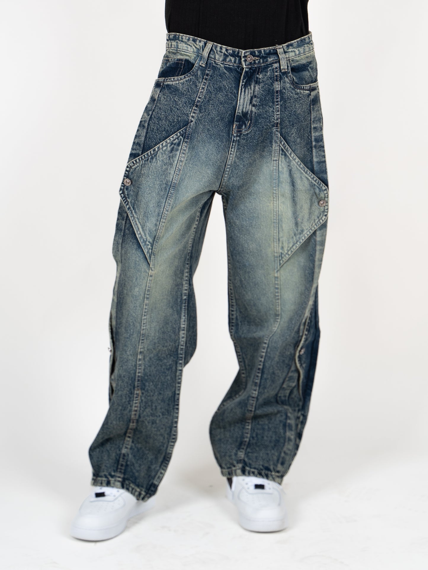 Midnight Surge Dark Blue with Green Wash Sorted Denim