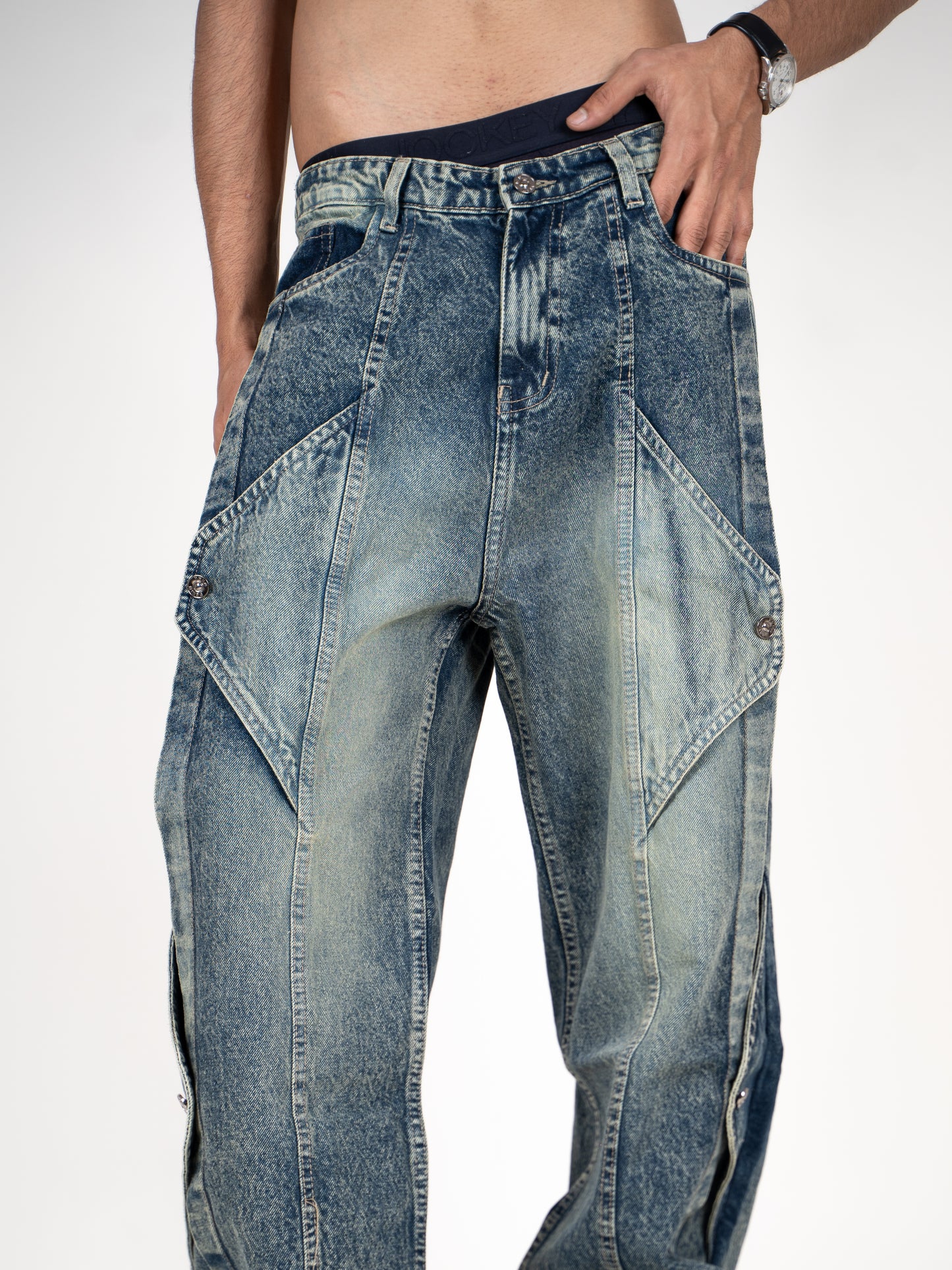 Midnight Surge Dark Blue with Green Wash Sorted Denim