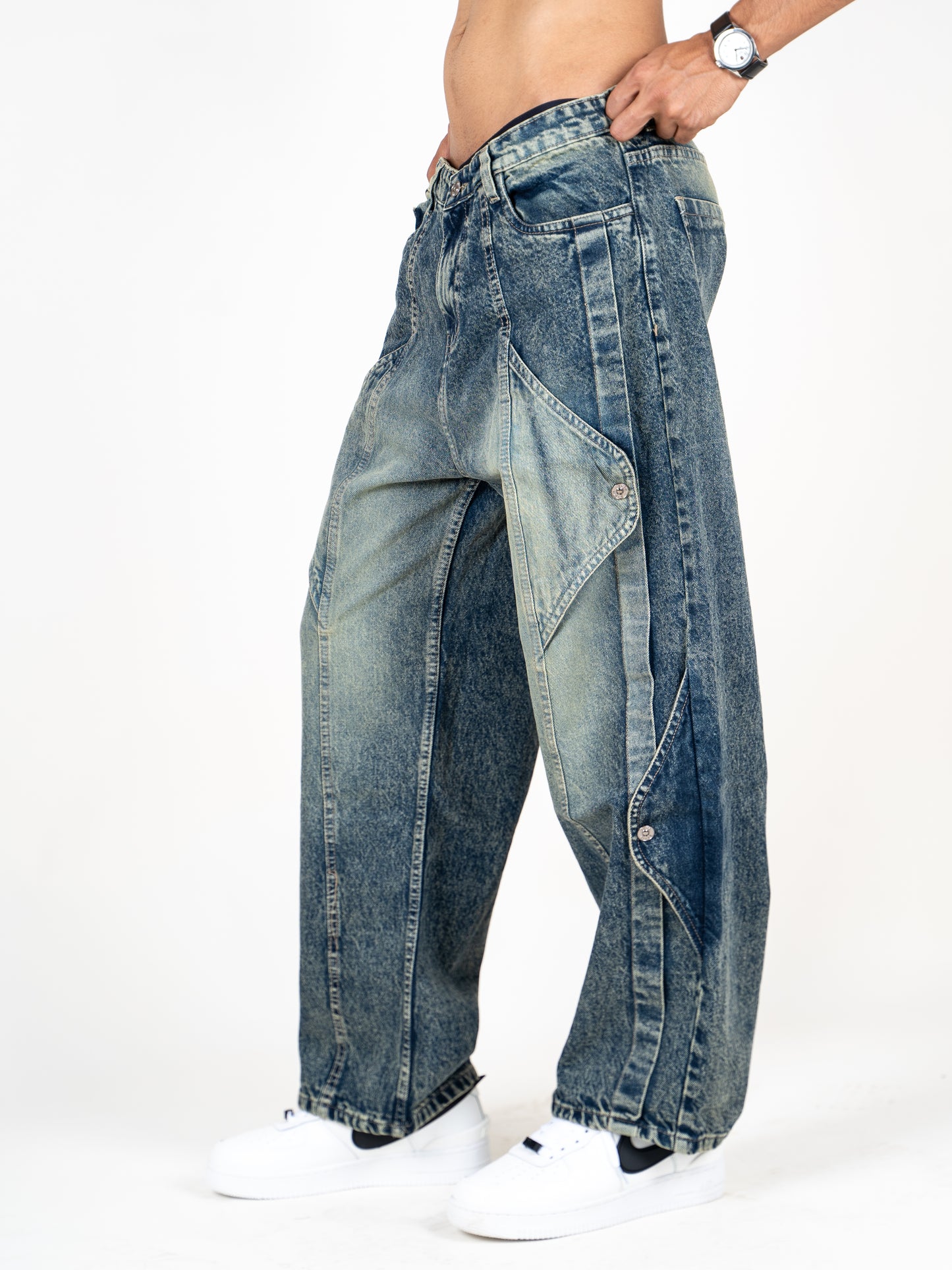 Midnight Surge Dark Blue with Green Wash Sorted Denim