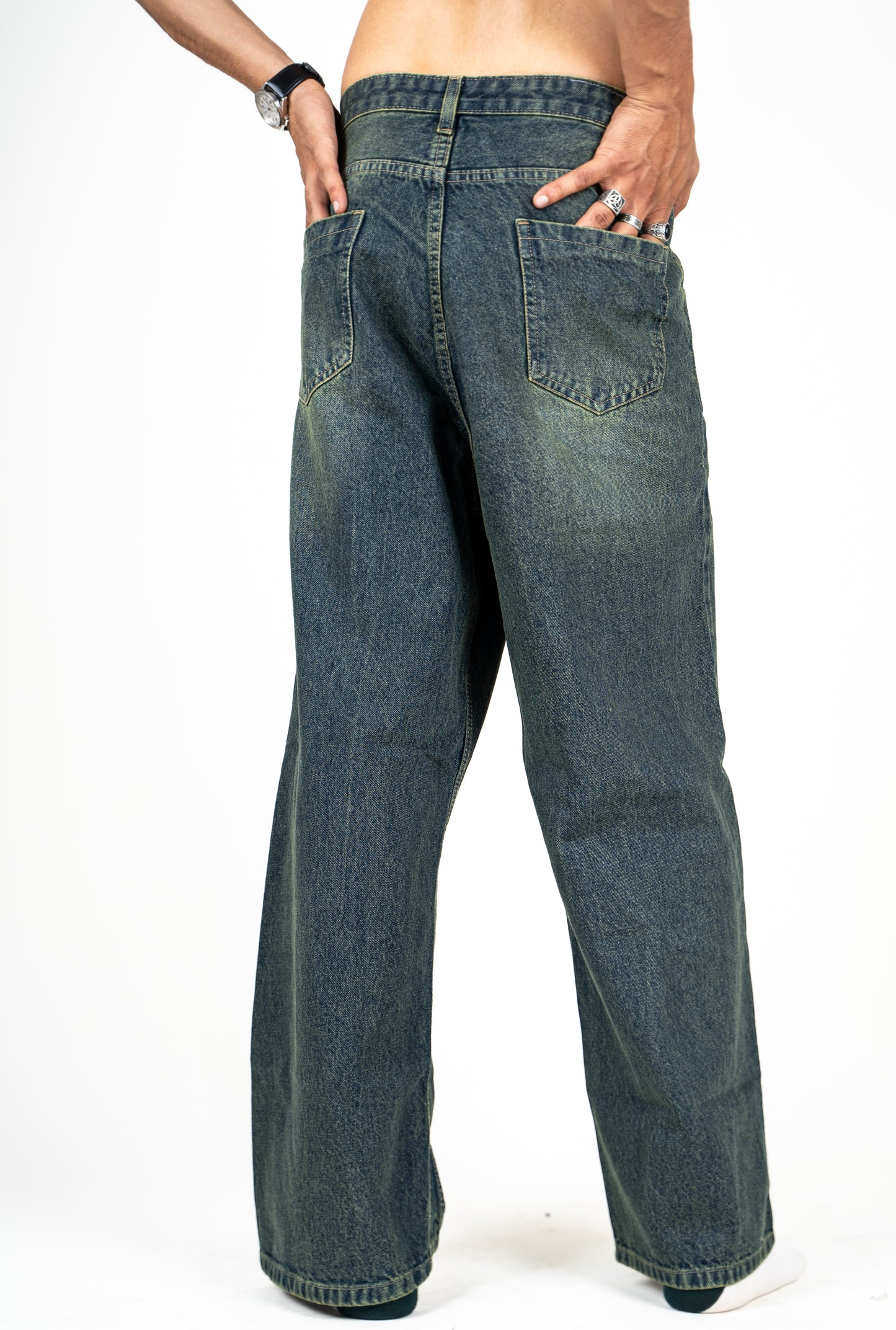 Abyss Dark Blue with Green Effect Sorted Denim