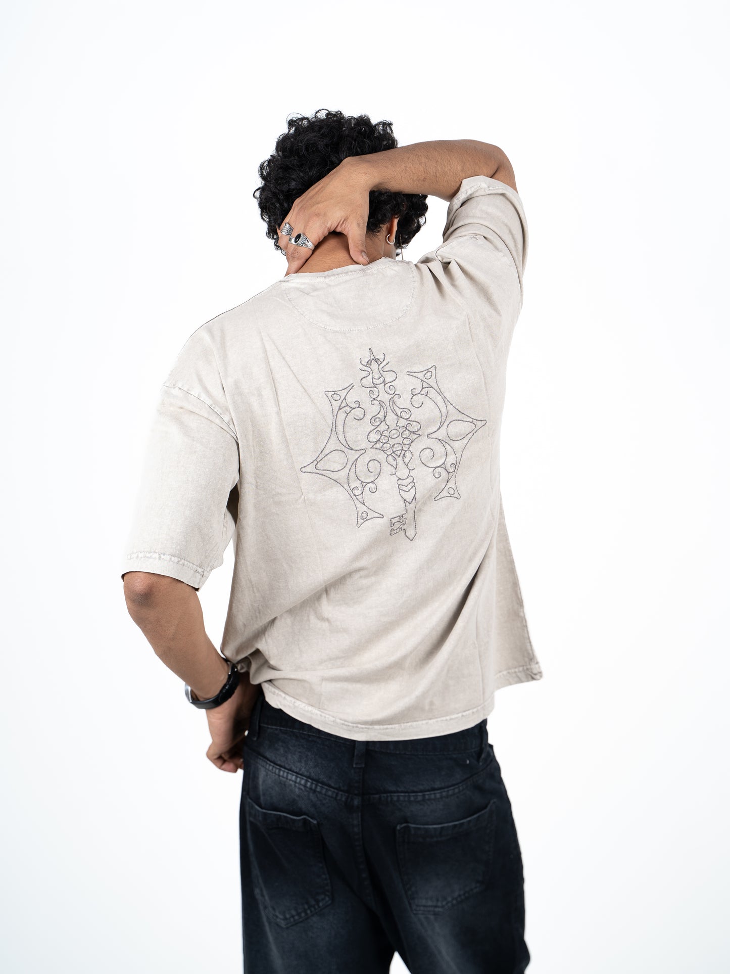 Rekha – Beige Acid-Wash Oversized Tee