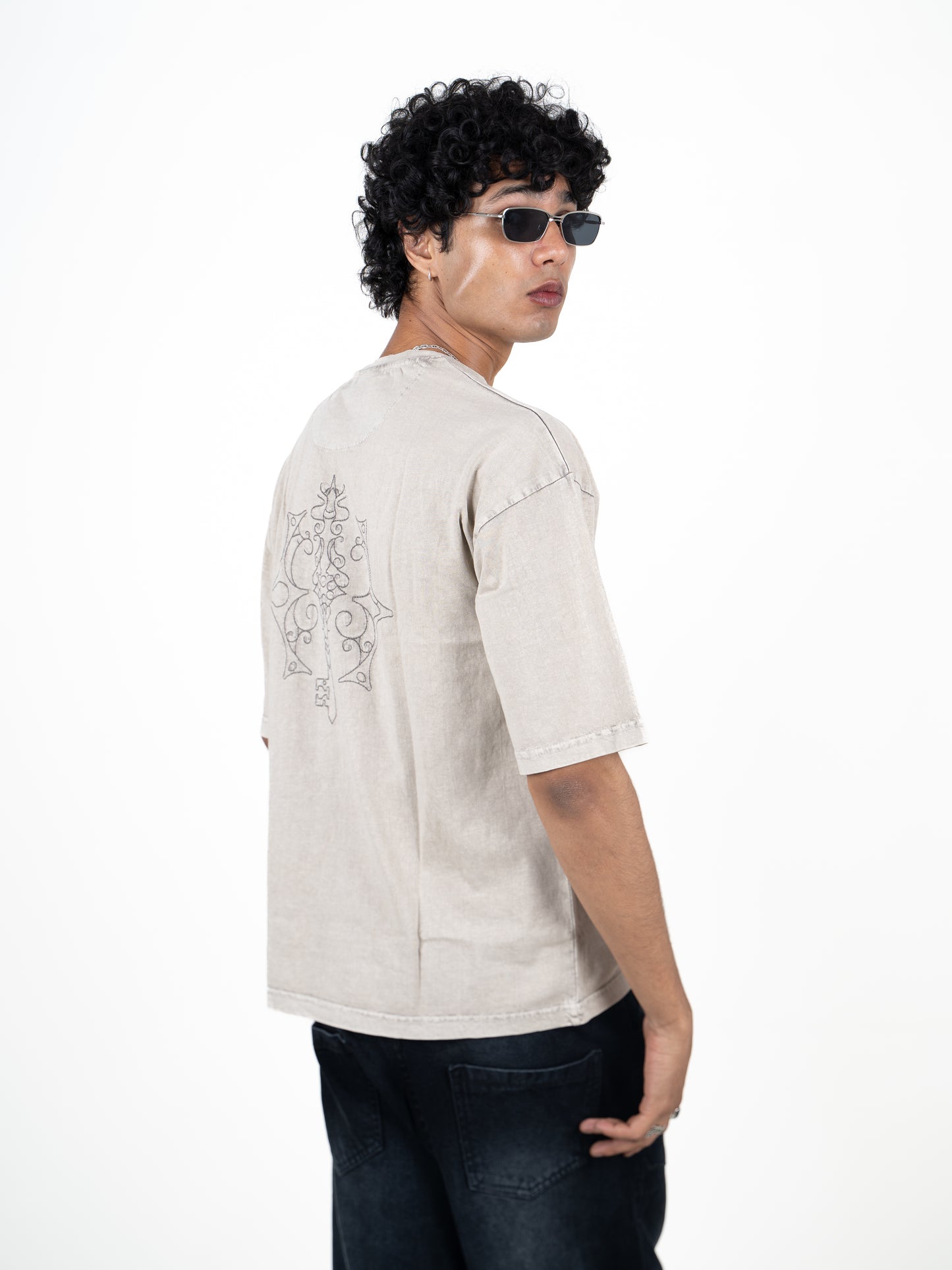 Rekha – Beige Acid-Wash Oversized Tee