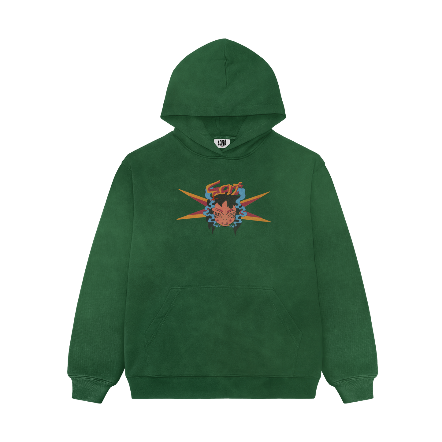 Star Hood | Green acid wash hoodie