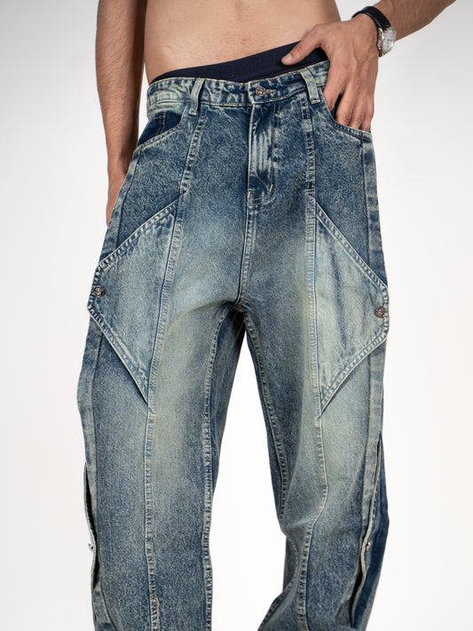 Midnight Surge  Dark Blue with Green Wash Sorted Denim