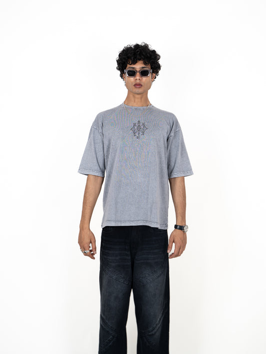 Rekha – Light Grey Acid-Wash Oversized Tee