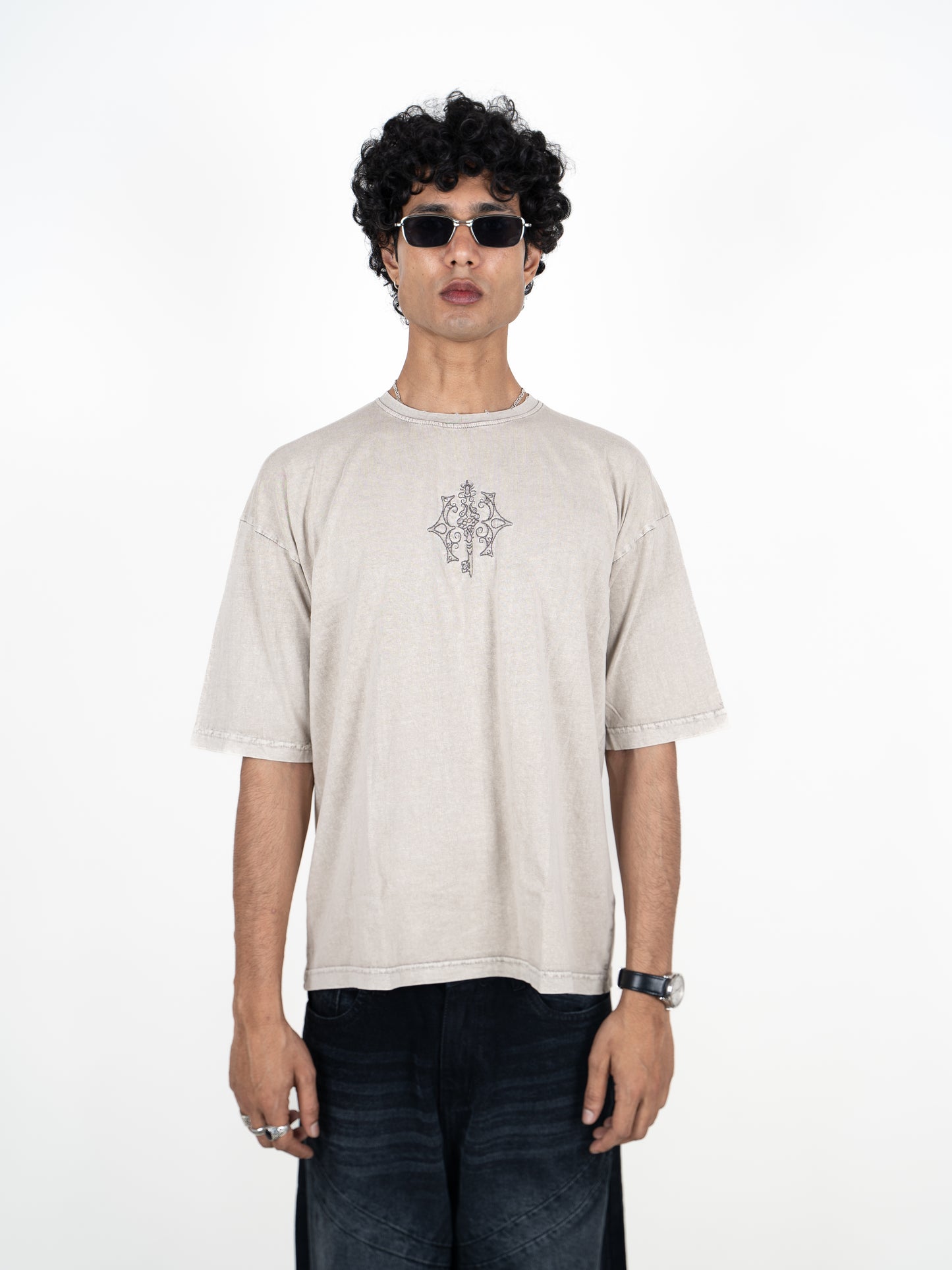 Rekha – Beige Acid-Wash Oversized Tee