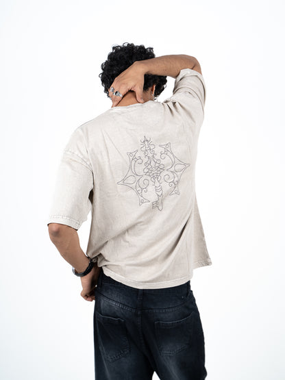Rekha – Beige Acid-Wash Oversized Tee