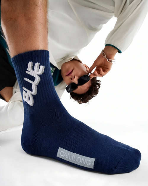 Deep Blue Textured Crew Socks
