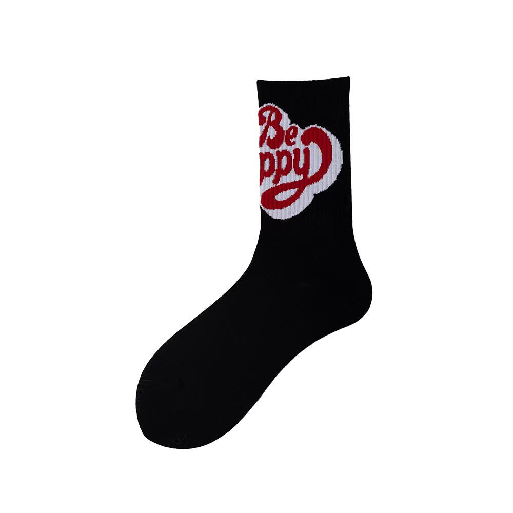 Black Be Happy Red Heart Crew Socks