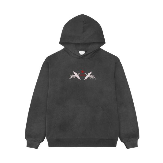 Flight Mode Dark Grey Acid Wash Hoodie